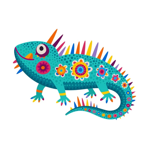 도마뱀 디자인의 멕시코 이구아나 형형색색의 원추형 국적의 카멜레온 — 스톡 벡터