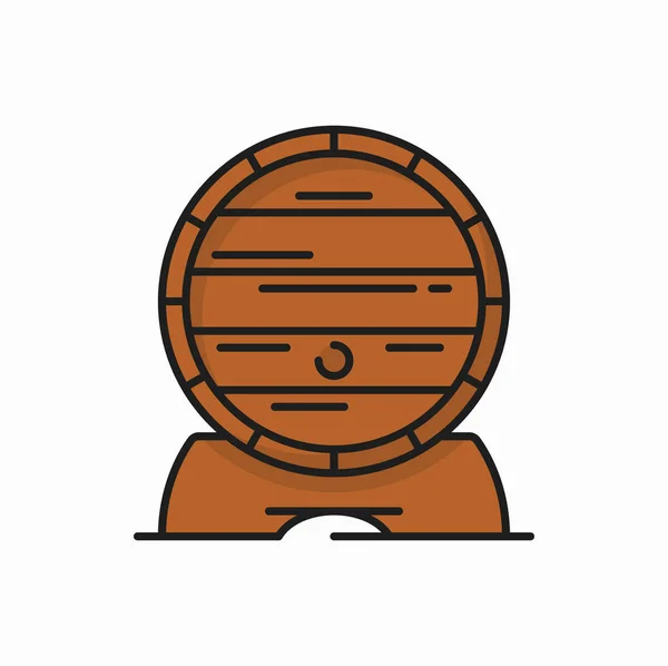 Значок Цвета Контура Деревянной Бочки Векторный Дубовый Бочонок Винным Контейнером — стоковый вектор