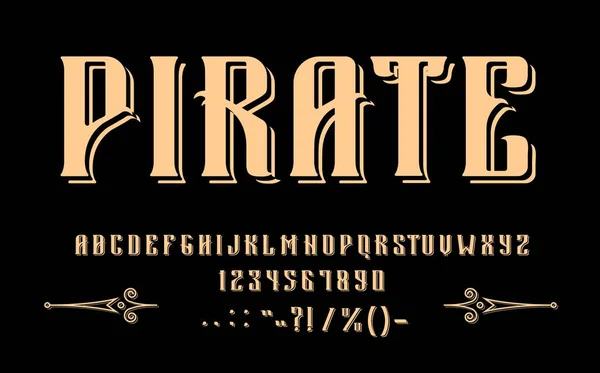 Typ Czcionki Średniowiecznej Pirate Krój Pisma Korsarza Alfabet Żeglarski Skrypt — Wektor stockowy