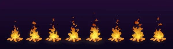 Bonfire Animatie Vuur Vlam Tekenfilm Animatie Sprite Vector Brandend Hout — Stockvector