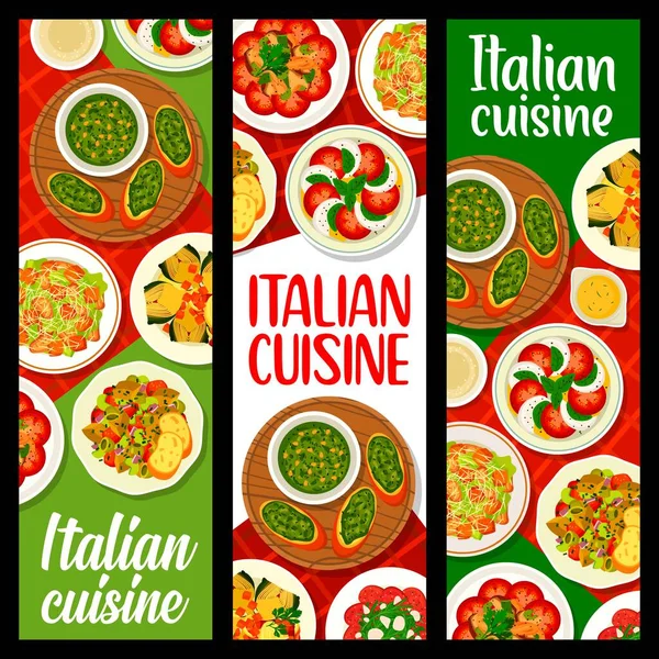 Italská Kuchyně Pokrmy Bannery Plněný Artyčok Crostini Omáčkou Pesto Caesarovým — Stockový vektor