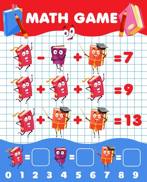 Cartoon Books Textbooks Math Game Worksheet Page Énigme Mathématiques Vectorielles — Image vectorielle