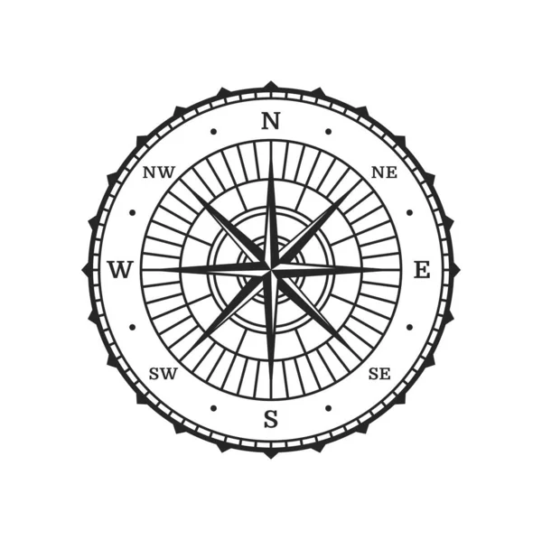 指南针 风玫瑰式导航标志 海洋探险纬度 海洋地图风上升或航海制图罗盘中世纪矢量符号 海洋导航方向古董标志或图标 — 图库矢量图片