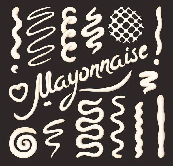 Mayonaise Vlekken Knijpen Spatten Vector Set Van Mayo Saus Druppels — Stockvector