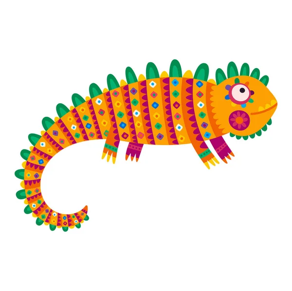 Leguan Reptil Mit Stacheln Ethnischem Design Exotischer Salamander Vektorechsenfigur Stammeschamäleon — Stockvektor