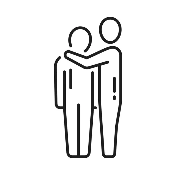 帮助和支持 人们支持和拥抱孤立的轮廓图标 情谊和友谊 恋爱中的夫妻 — 图库矢量图片