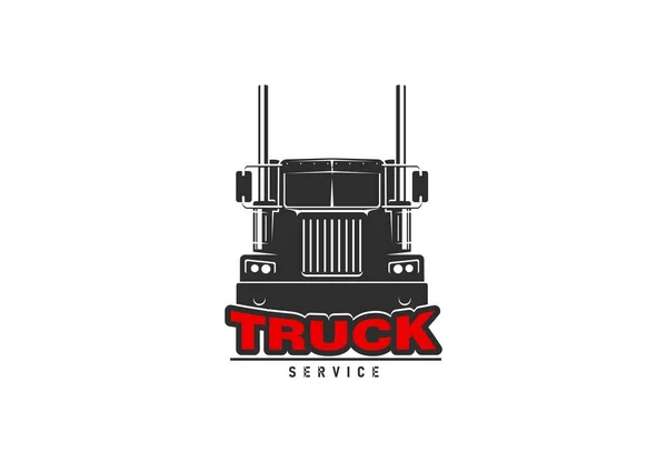 トラックサービスのアイコン 産業輸送修理ガレージステーション 貨物輸送と貨物輸送サービスベクトルアイコン アメリカの古典的な半 ホイラー ローリーとタイポグラフィで記号や記号 — ストックベクタ