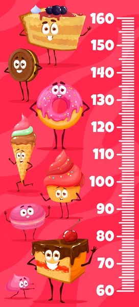Kinder Höhe Lineal Cartoon Bäckerei Süßigkeiten Und Dessertfiguren Vector Wandaufkleber — Stockvektor