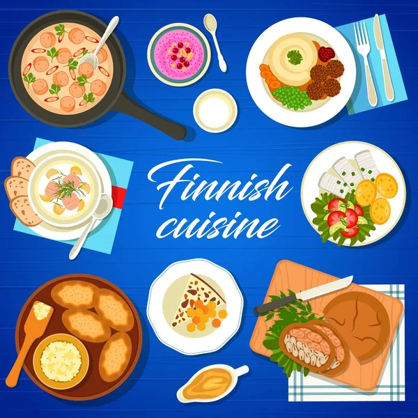 Finská Kuchyně Pokrm Jídelního Lístku Nakrájený Sleď Bramborami Lososí Polévkou — Stockový vektor