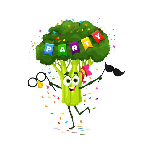 Dibujos Animados Divertido Carácter Vegetal Brócoli Cumpleaños Día Fiesta Aniversario — Archivo Imágenes Vectoriales