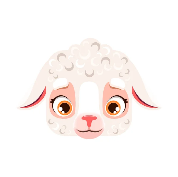 漫画の羊や子羊かわいい正方形の動物の顔 かわいい農場の生き物 赤ちゃんジャンクの肖像画 孤立ベクトルEweまたは羊肉の文字 アプリボタン アイコン グラフィックデザイン要素 — ストックベクタ