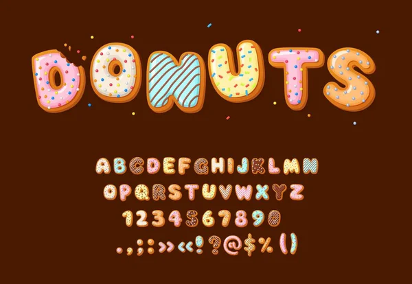 Ντόνατ Γραμματοσειρά Τύπος Γράμματα Γραμματοσειράς Αλφάβητο Κινουμένων Σχεδίων Διάνυσμα Αρτοποιείο — Διανυσματικό Αρχείο