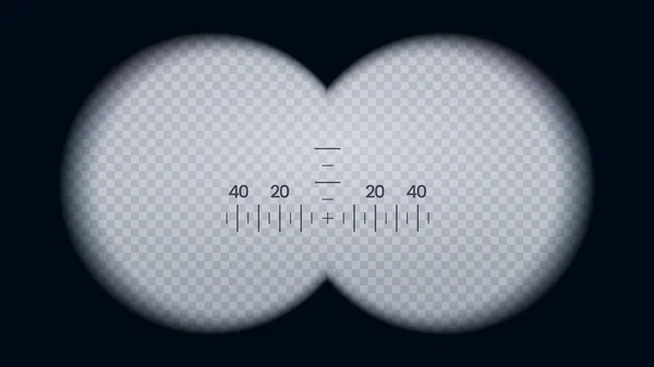 双筒望远镜的观点 孤立的矢量框架形状的眼镜 用于观察或窥视遥远的物体与圆形镜头和焦距测量尺度 光学放大镜 缩放放大用 — 图库矢量图片