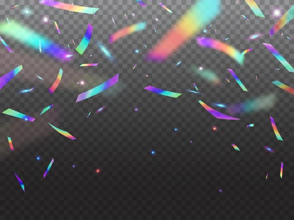 Queda Holográfica Confetti Brilha Com Luz Bokeh Vetor Arco Íris — Vetor de Stock