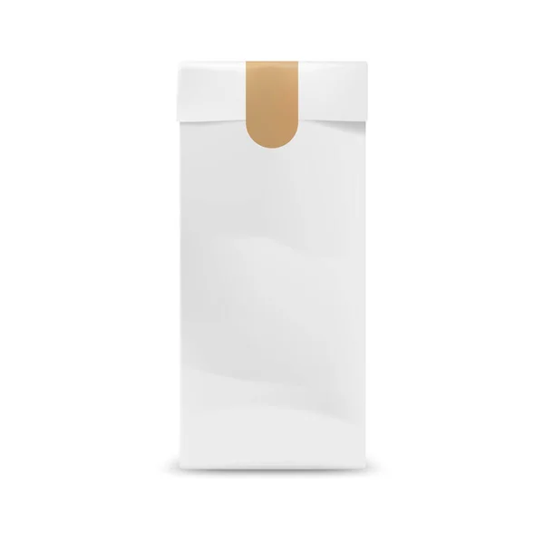 带有贴纸模型的白色纸包装 用于快餐的分离载体外袋 用于标识或品牌设计的3D包模板 实用的外卖袋 装咖啡和茶的空白盒 — 图库矢量图片