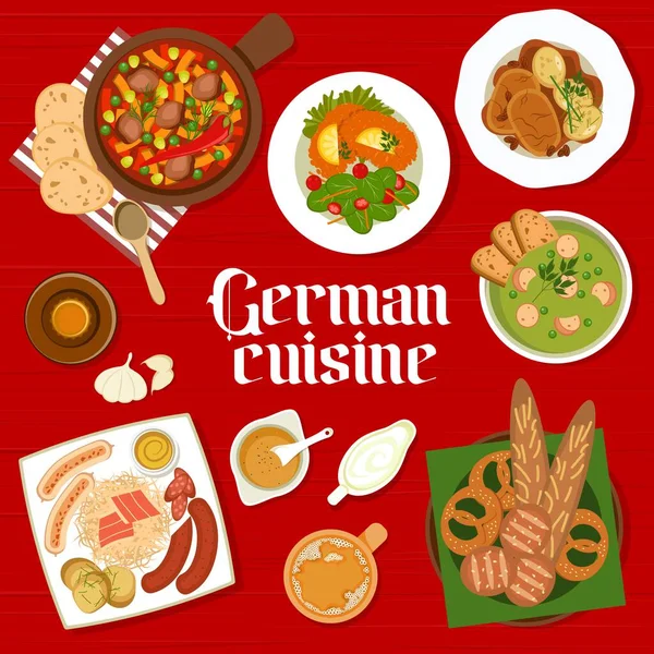 Cobertura Menu Cozinha Alemã Jantar Almoço Comida Restaurante Cartaz Vetor — Vetor de Stock