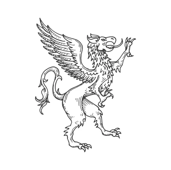 Гріффін Або Грифон Середньовічний Геральдичний Скетч Тварин Міфічна Тварина Легендарна — стоковий вектор