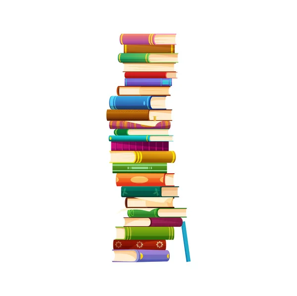 Books Stack Cartoon Vector Pile Literature Various Sizes Colors Bindings — Stock Vector