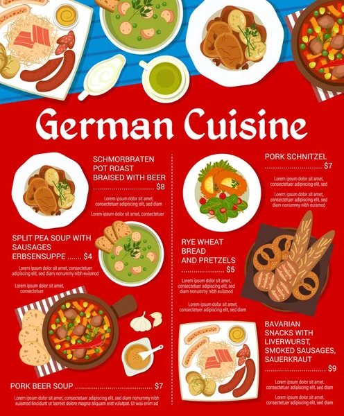 German Cuisine Menu Sauerkraut Pork Schnitzel Germany Food Dinner Vector — Stock Vector
