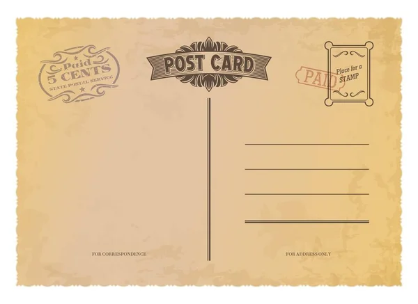 Cartão Postal Antigo Carimbo Postal Retrô Correio Vintage Modelo Vetor — Vetor de Stock