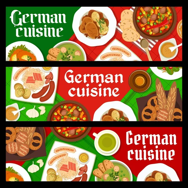 Duitse Keuken Spandoeken Met Schnitzel Zuurkool Brood Duitse Gerechten Maaltijden — Stockvector