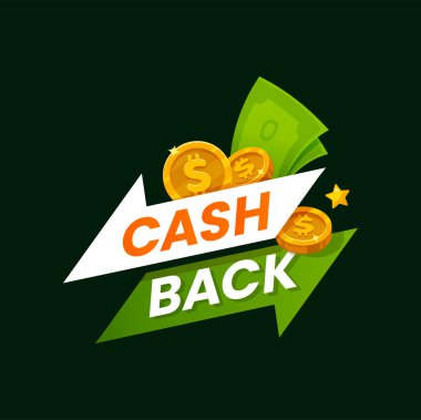 Nakit ödeme servisi, finansal ödeme etiketi. Para bonusu, para iadesi ya da para iadesi. Nakit para ve dolar işaretli sikkeler, indirimli özel teklif.
