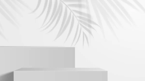 Косметика Серый Подиум Стенд Платформа Пьедестал Векторными Тенями Пальмовых Листьев — стоковый вектор