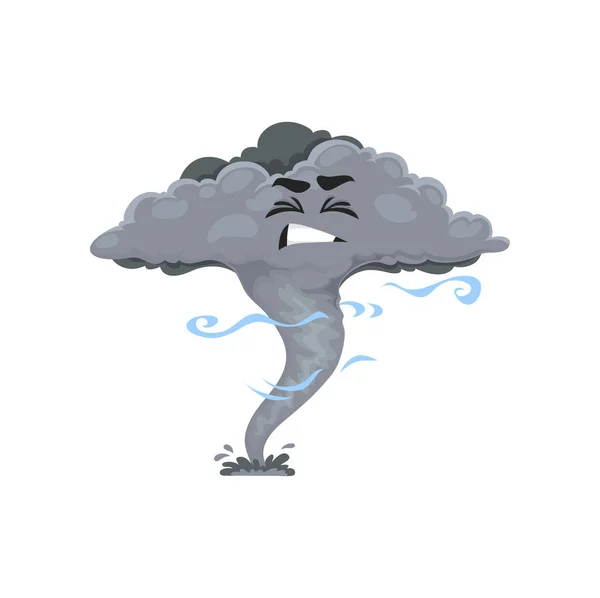 Zeichentrick Tornado Figur Sturm Wirbelwind Twister Zyklon Persönlichkeit Vektor Trichter — Stockvektor