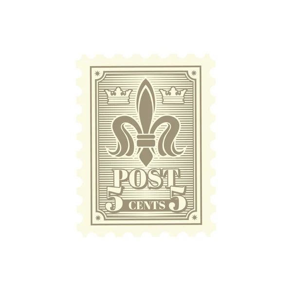 Starożytna Pocztówka Retro Znaczki Pocztowe Poczta Vintage Heraldyczną Lilią Etykieta — Wektor stockowy
