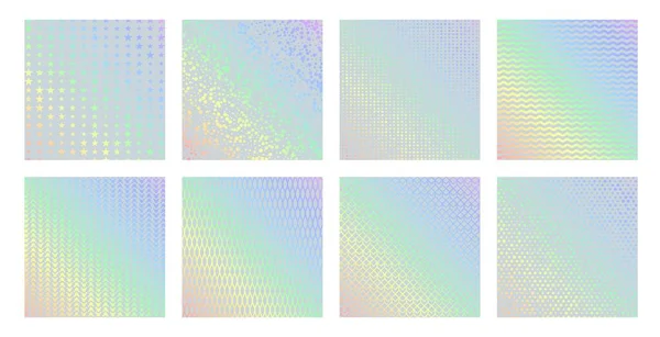 Patrones Textura Holográfica Lámina Brillo Con Gradiente Arco Iris Conjunto — Archivo Imágenes Vectoriales