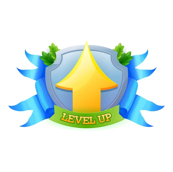 Game Level Badge Win Icon Vector Bonus Label Golden Arrow — Stock Vector