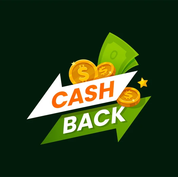 Cash Back Service Finanzielle Zahlung Etikett Vektor Münzprämie Rückerstattung Oder — Stockvektor