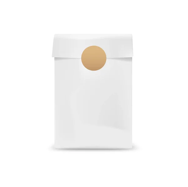 Λευκό Χάρτινο Πακέτο Αυτοκόλλητο Mockup Απομονωμένο Ρεαλιστικό Vector Takeaway Θήκη — Διανυσματικό Αρχείο