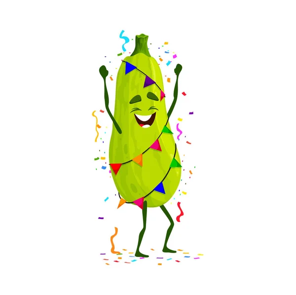 Cartoon Funny Zucchini Vegetable Character Birthday Anniversary Holiday Celebrating Birthday — Stock Vector