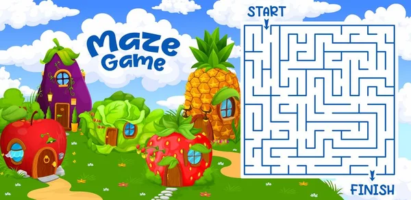 Labyrinth Maze Game Cartoon Fairytale House Village Kids Vector Boardgame — Stock Vector