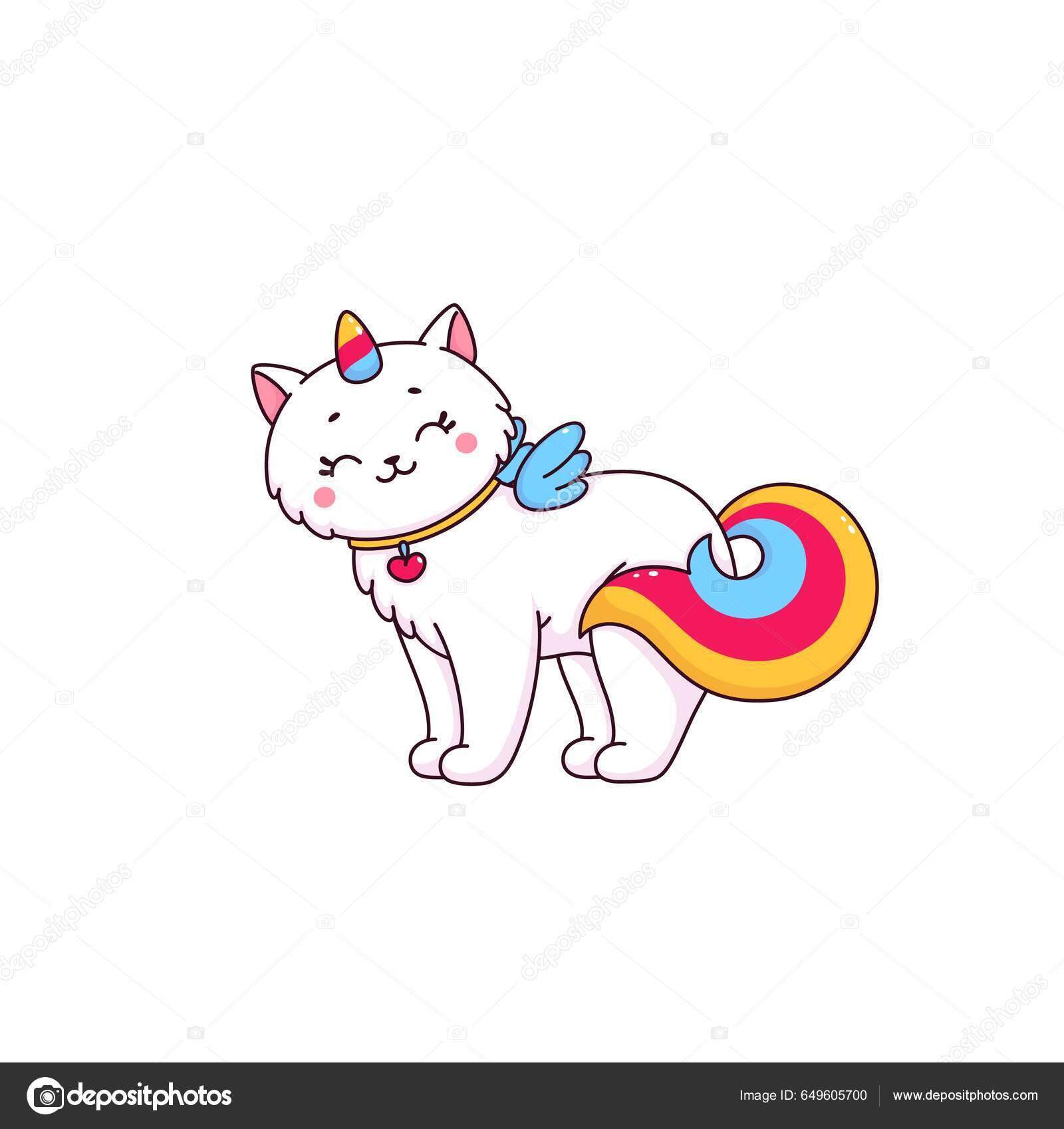 Vector Feliz Bonito Divertido Gatinho Branco Desenho Animado