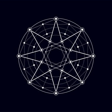 Ezoterik masonik kutsal işaret, kutsal geometri pentagramı. Vektör efsanesi ve çemberin ve bağlı çizgilerin meditasyon şekli, ruhsal işaret.