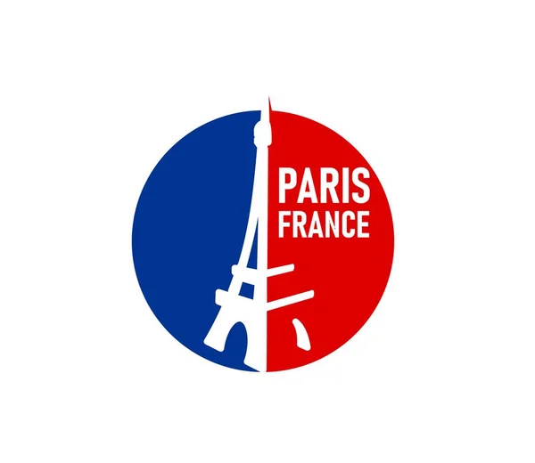 フランスの旗と旅行のランドマーク ベクトルバッジのパリエッフェル塔のアイコン フランス文化や観光のための円のシルエットやTシャツのプリントでエッフェル塔のフランスとパリのシンボル — ストックベクタ
