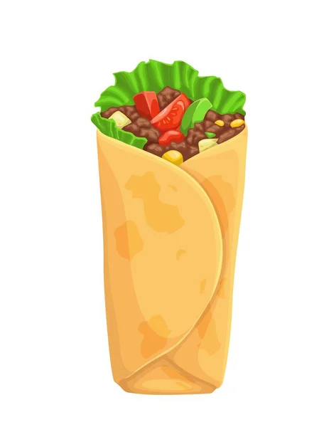 Cartoon Shawarma Doner Kebab Gyro Wrap Sandwich Vector Fast Food — Stock Vector