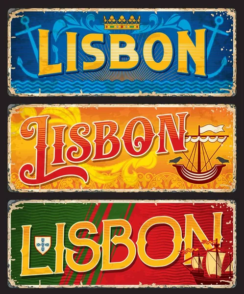 Лиссабонские Дорожные Наклейки Таблички Векторными Геральдическими Символами Португалии Герб Португалии — стоковый вектор