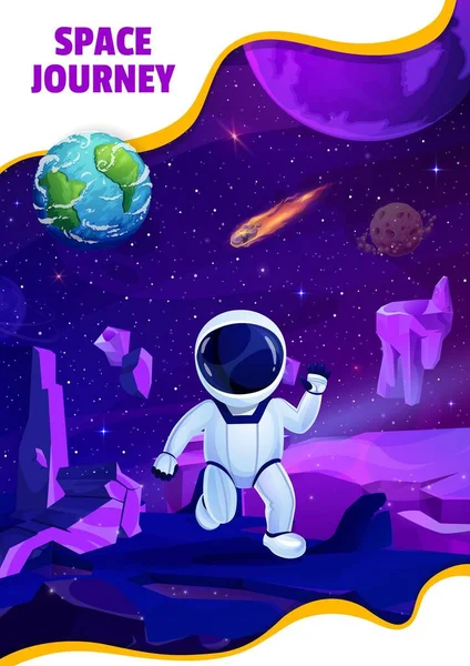 Astronauta Dos Desenhos Animados Espaço Sideral Superfície Planeta Paisagem Vetorial —  Vetores de Stock