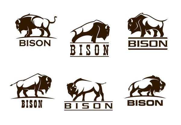 Symbole Bizonów Bizona Dla Firmy Firmy Lub Marki Wektorowe Ikony — Wektor stockowy