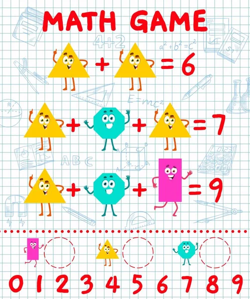 Matematik Oyunu Çizgi Film Karakterleri Çocuklar Için Matematik Sınavı Çalışma — Stok Vektör
