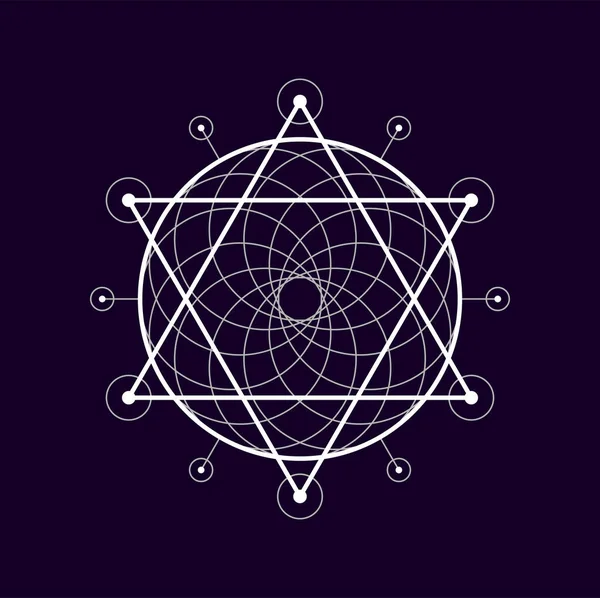 幾何学的なBoho魔法の神聖な形の密教シンボル 錬金術アイコン 三角形と円のベクトル接続された幾何学図形 マゾニック装飾 — ストックベクタ