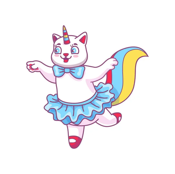 Söt Tecknad Katicorn Dansande Karaktär Katt Enhörning Eller Rolig Kattunge — Stock vektor