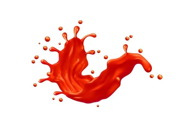 蕃茄番茄酱与红果汁水滴 病媒食品调料或调味品混合在一起 番茄酱或蔬菜调料 现实番茄酱或儿茶波流分离的3D流或溢出 — 图库矢量图片