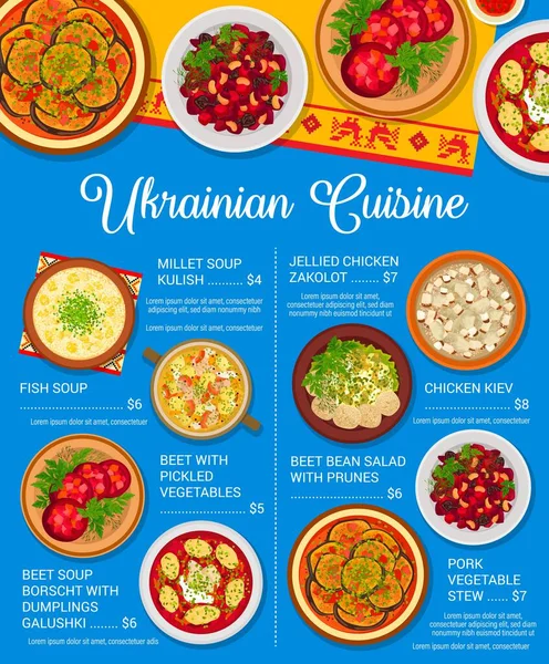 Ukrajinská Kuchyně Menu Jídlo Oběd Večeři Vektorové Tradiční Jídla Jídla — Stockový vektor