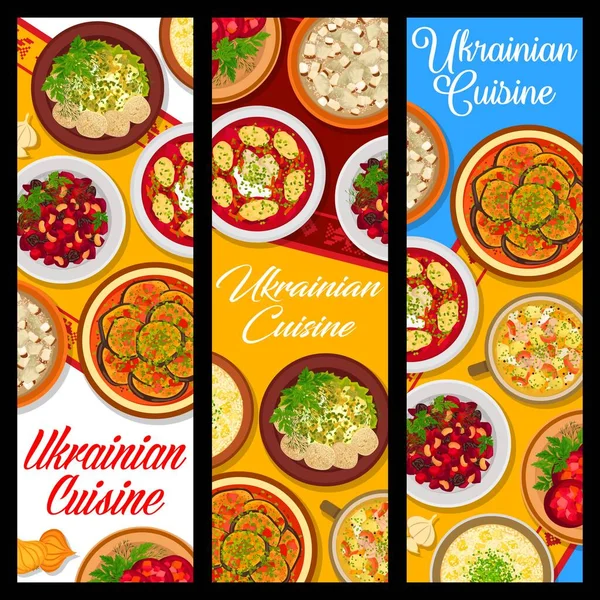 Ukrainian Cuisine Meals Banners Restaurant Dishes Meals Lunch Dinner Vector — Stock Vector
