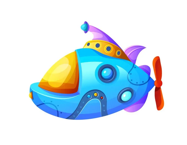 Submarine Cartoon Bathyscaphe Periscope Vector Underwater Boat Funny Sea Ship — Stock Vector