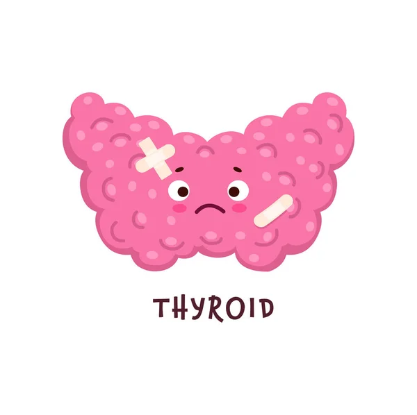 Thyroïde Personnage Organe Corps Malade Blessé Malsain Personnage Vecteur Dessin — Image vectorielle